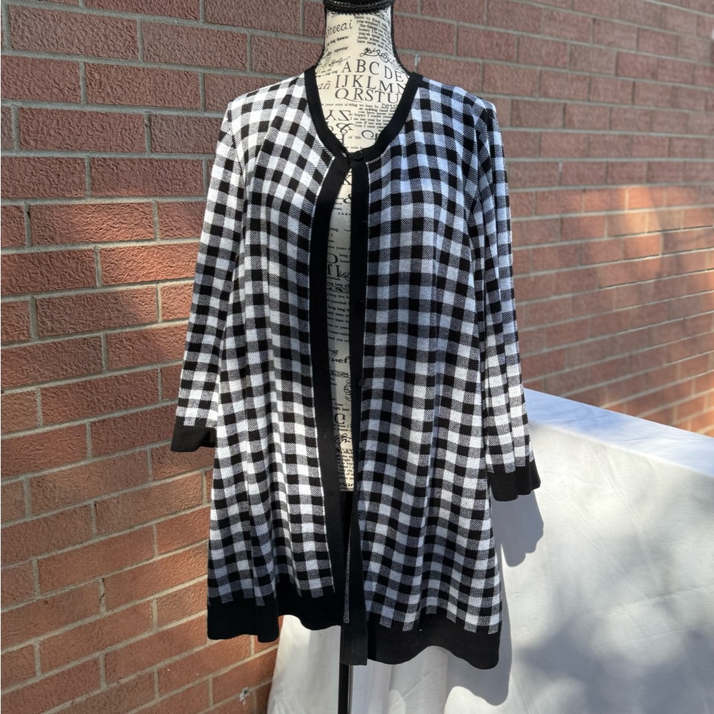 CJ Banks Black and White Checkered Cardigan